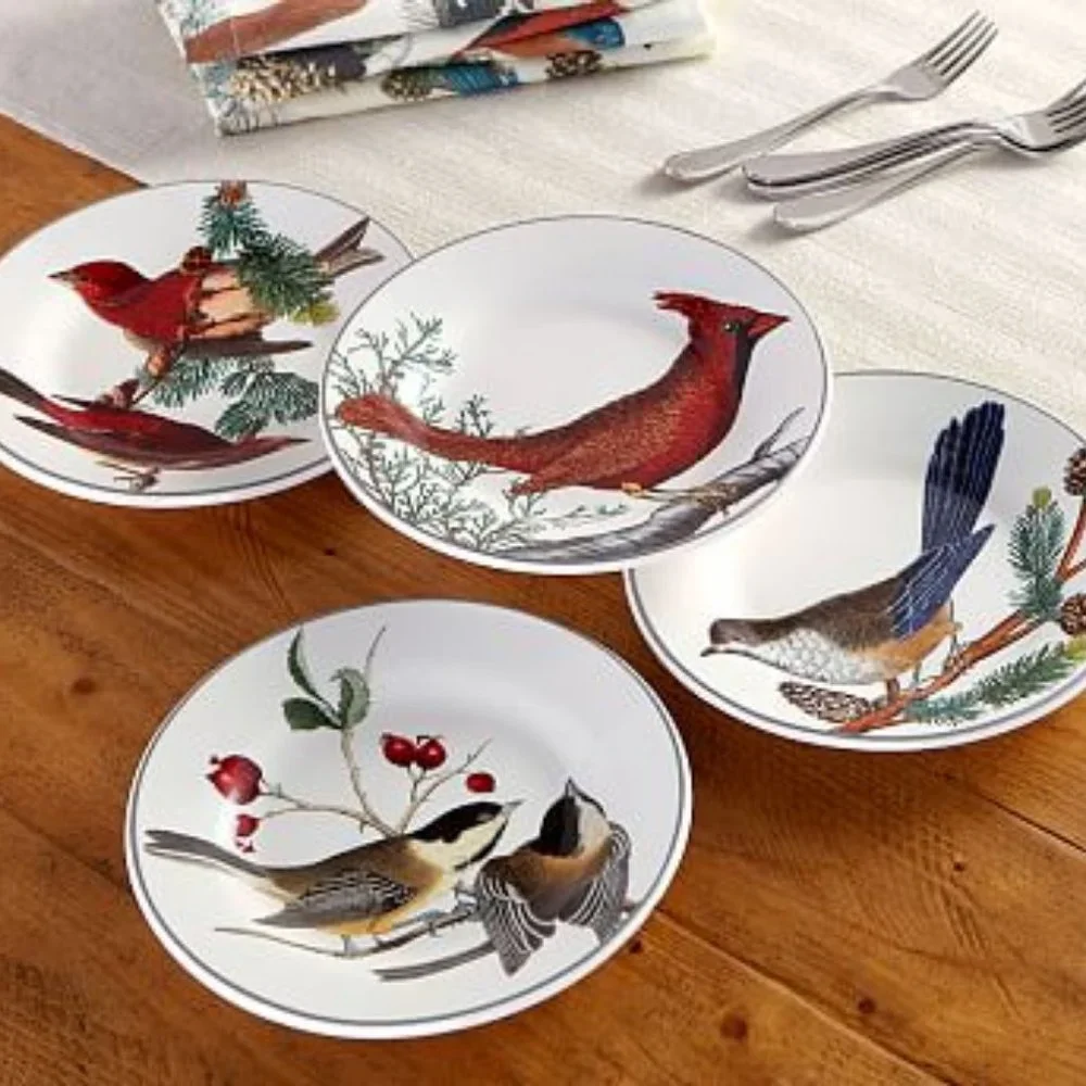 Winter Fauna by Pottery Barn China Bird Salad Plate SET of 3
